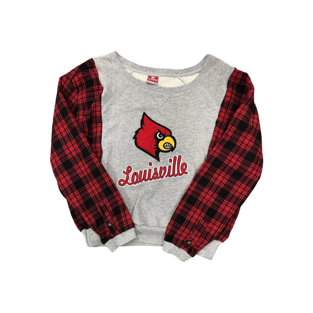 Upcycled cardinals Louisville sweatshirt reworked flannel oversized OOAK